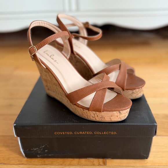 LULUS Nixie Tan Wedge Sandals | Size 7 - Picture 3 of 6